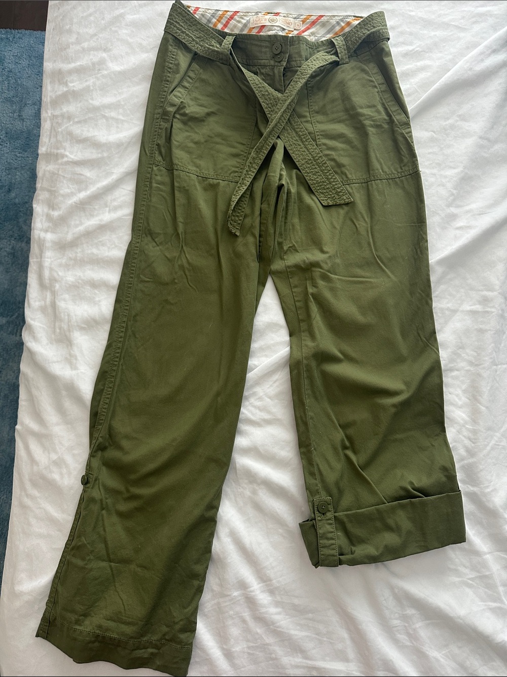 J. Crew Olive Green Cargo Crop Pants with Tie Waist